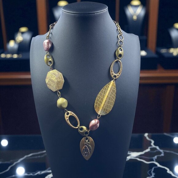 Chicos Statement Necklace Mixed Metals Art To Wear Bohemian Eclectic Vintage - Picture 1 of 8
